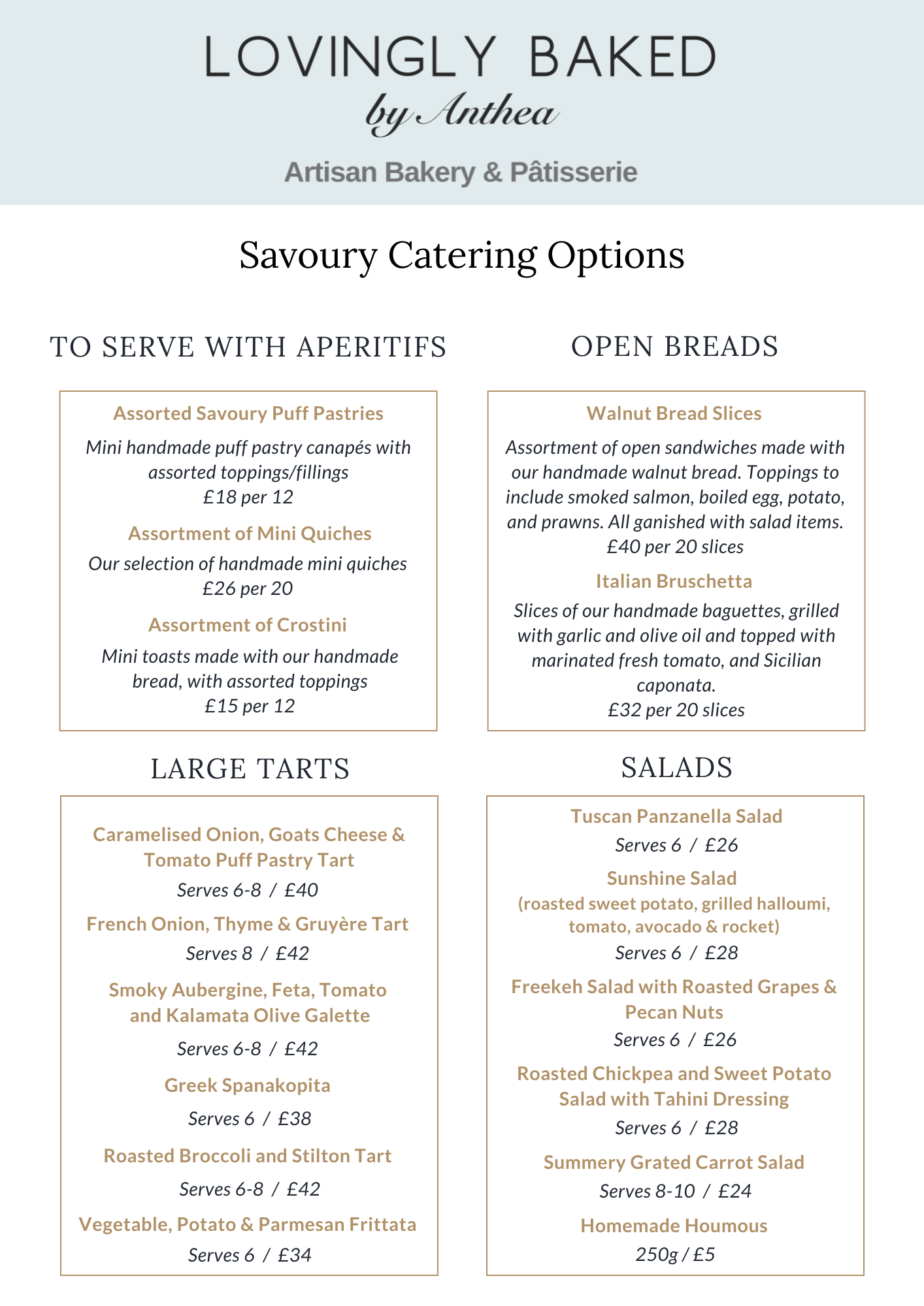 Savoury Catering menu Card - lovingly baked by anthea
